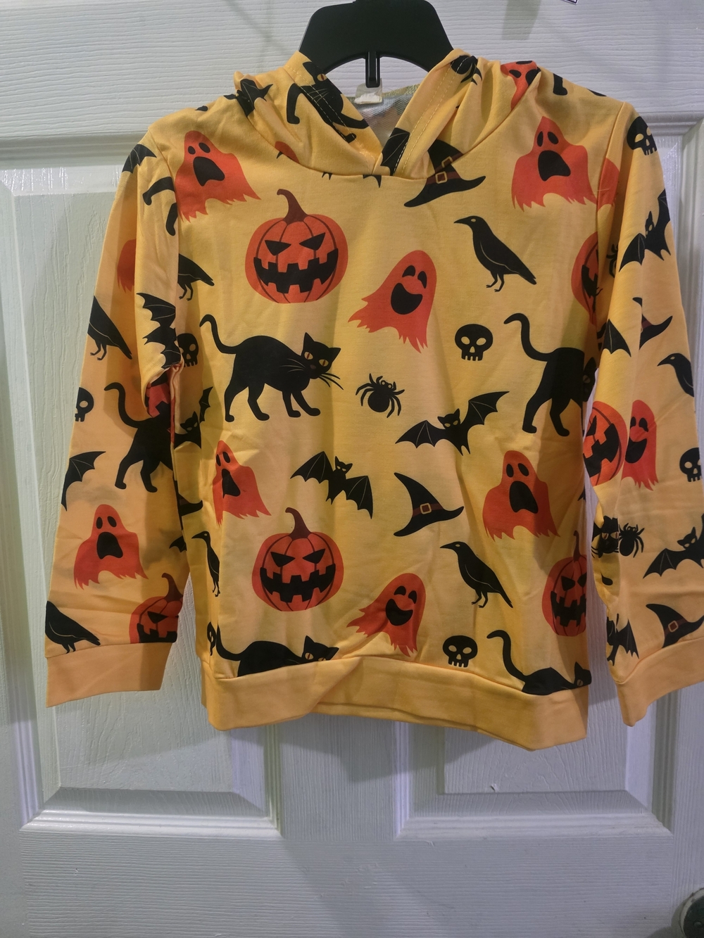 Halloween Kids Hoodie Costume - Yellow with Black and Orange Prints